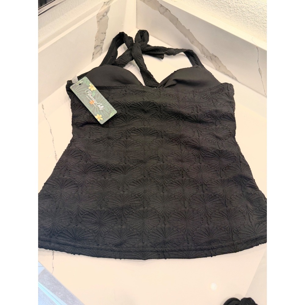 Blooming Jelly Black Textured Floral Halter Tankini Set High Waisted Medium NWT - Picture 9 of 10